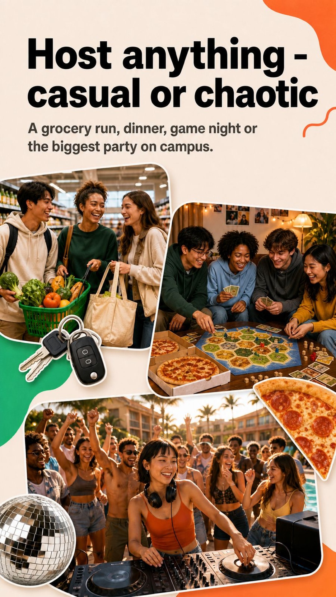 Category picker: host anything from study sessions to pickup games